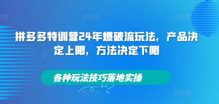 拼多多特训营24年爆破流玩法，产品决定上限，方法决定下限，各种玩法技巧落地实操-易得个人分享