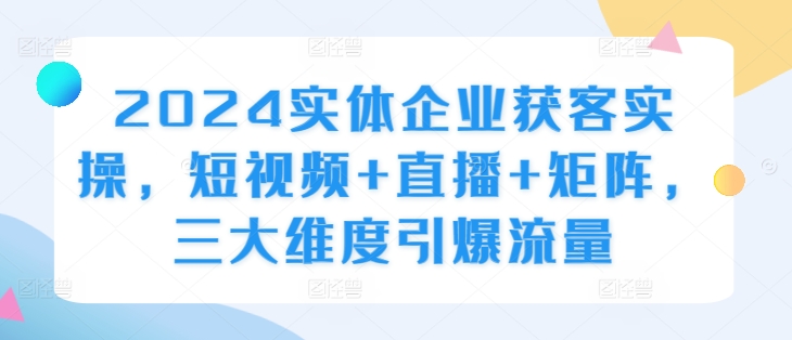 2024实体企业获客实操，短视频+直播+矩阵，三大维度引爆流量-易得个人分享