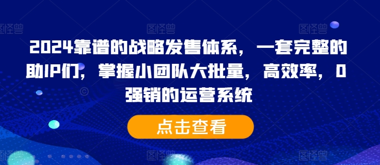 2024靠谱的战略发售体系，一套完整的助IP们，掌握小团队大批量，高效率，0 强销的运营系统-易得个人分享