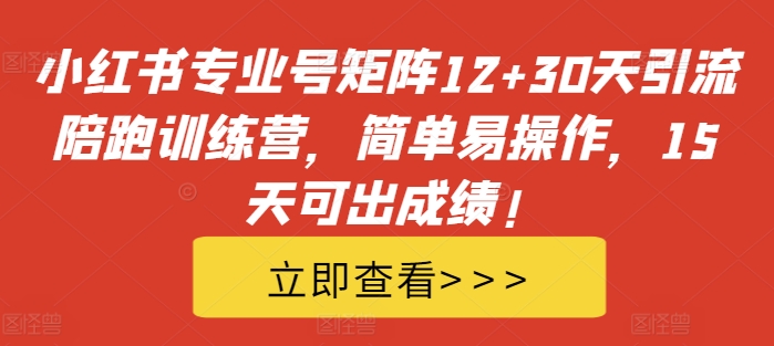 小红书专业号矩阵12+30天引流陪跑训练营，简单易操作，15天可出成绩!-易得个人分享