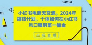 小红书电商无货源，2024年搞钱计划，个体如何在小红书风口赚到第一桶金-易得个人分享