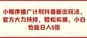 小程序推广计划抖音新出玩法，官方大力扶持，轻松实操，小白也能日入5张【揭秘】-易得个人分享