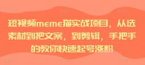 短视频meme猫实战项目，从选素材到把文案，到剪辑，手把手的教你快速起号涨粉-易得个人分享