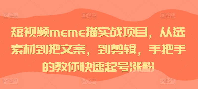 短视频meme猫实战项目，从选素材到把文案，到剪辑，手把手的教你快速起号涨粉-易得个人分享