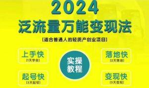创业变现教学，2024泛流量万能变现法，适合普通人的轻质产创业项目-易得个人分享