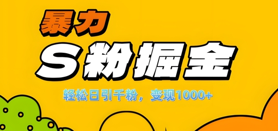 单人单机日引千粉，变现1k+，S粉流量掘金计划攻略【揭秘】-易得个人分享