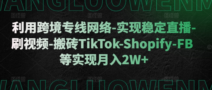 利用跨境专线网络-实现稳定直播-刷视频-搬砖TikTok-Shopify-FB等实现月入2W+【揭秘】-易得个人分享
