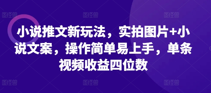 小说推文新玩法，实拍图片+小说文案，操作简单易上手，单条视频收益四位数-易得个人分享