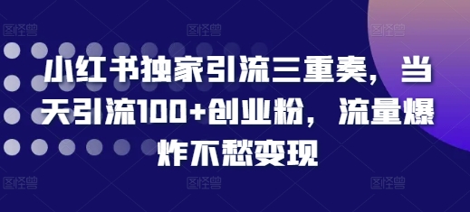 小红书独家引流三重奏，当天引流100+创业粉，流量爆炸不愁变现【揭秘】-易得个人分享