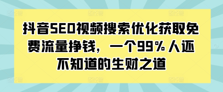 抖音SEO视频搜索优化获取免费流量挣钱，一个99%人还不知道的生财之道-易得个人分享