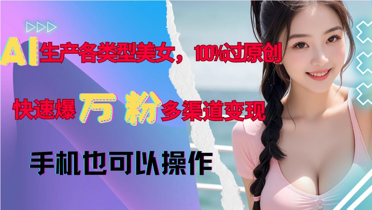 AI生产各类型美女，100%过原创，快速爆万粉，多渠道变现，新手可做-易得个人分享