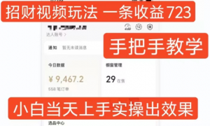 招财视频玩法，一条视频收益723，手把手教学，小白当天可上手-易得个人分享