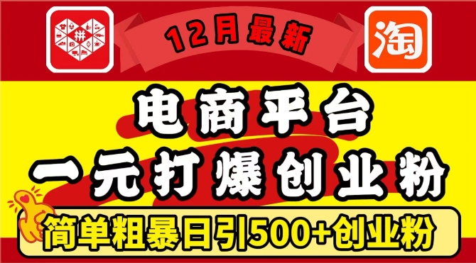 12月最新：电商平台1元打爆创业粉，简单粗暴日引500+精准创业粉，轻松月入过W【揭秘】-易得个人分享