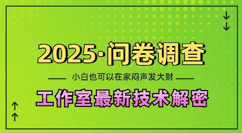 2025问卷调查最新工作室技术解密：一个人在家也可以闷声发大财，小白一天2张，可矩阵放大【揭秘】-易得个人分享