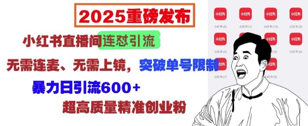 2025重磅发布：小红书直播间连怼引流，无需连麦、无需上镜，突破单号限制，暴力日引流600+-易得个人分享