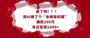 疯了吧！用AI做了个“会做饭的猫”，播放200万，单日变现1k-易得个人分享