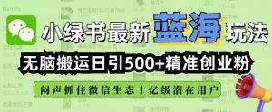 小绿书无脑搬运引流,全自动日引500精准创业粉,微信生态内又一个闷声发财的机会-易得个人分享
