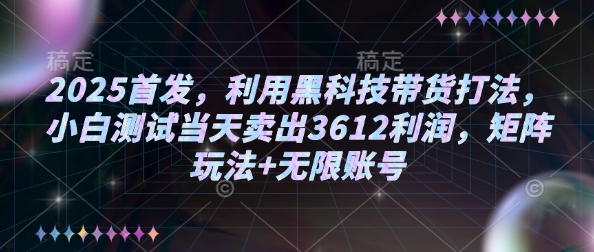 2025首发，利用黑科技带货打法，小白测试当天卖出3612利润，矩阵玩法+无限账号【揭秘】-易得个人分享