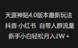 天涯神贴4.0版本最新玩法，抖音·小红书自带人群流量，新手小白轻松月入过W-易得个人分享
