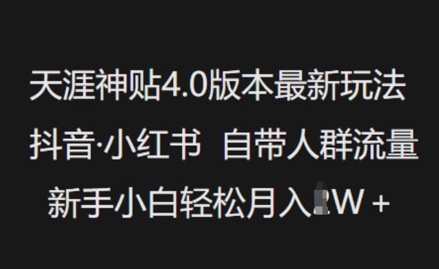 天涯神贴4.0版本最新玩法，抖音·小红书自带人群流量，新手小白轻松月入过W-易得个人分享