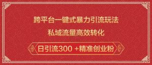 跨平台一键式暴力引流玩法，私域流量高效转化日引流300 +精准创业粉-易得个人分享
