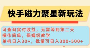 快手磁力新玩法，可查询实时收益，单机30+，批量可日入3到5张【揭秘】-易得个人分享