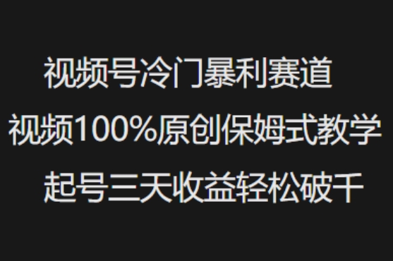 视频号冷门暴利赛道视频100%原创保姆式教学起号三天收益轻松破千-易得个人分享