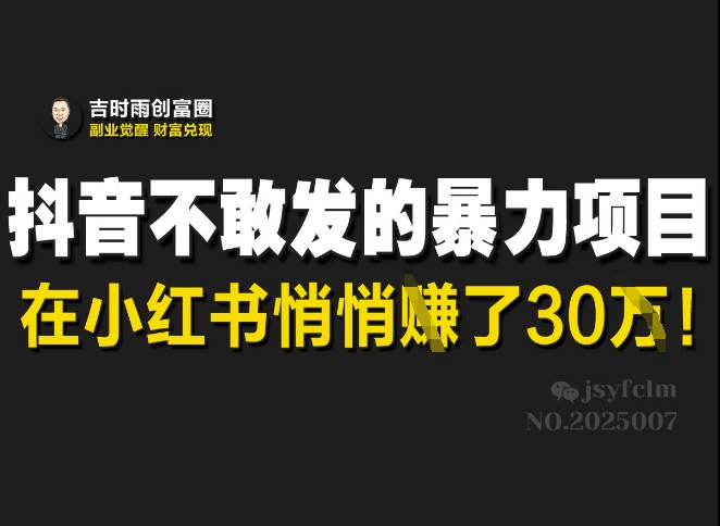 抖音不敢发的暴利项目，在小红书悄悄挣了30W-易得个人分享