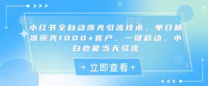 小红书全自动曝光引流技术，单日精准曝光1000+客户，一键启动，小白也能当天引流【揭秘】-易得个人分享