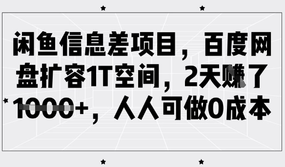 闲鱼信息差项目，百度网盘扩容1T空间，2天收益1k+，人人可做0成本-易得个人分享