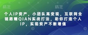 个人IP资产，小团队高变现，互联网全链路赚QIAN实战打法，助你打造个人IP，实现资产不断增值-易得个人分享