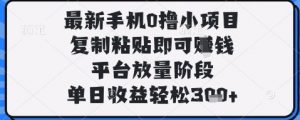 最新手机0撸小项目，复制粘贴即可挣钱，平台放量阶段，单日收益轻松3张+【揭秘】-易得个人分享