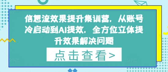 信息流效果提升集训营，从账号冷启动到AI提效，全方位立体提升效果解决问题-易得个人分享