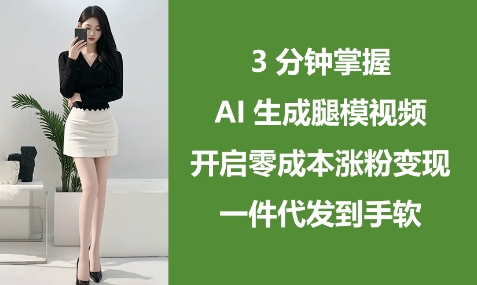 3分钟掌握AI生成腿模视频，开启零成本涨粉变现，一件代发到手软-易得个人分享