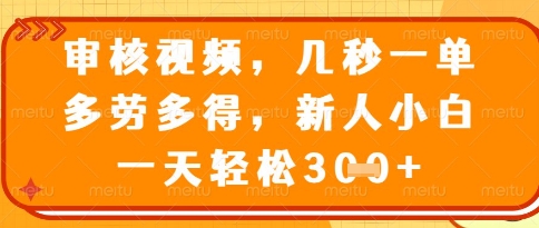 视频审核员，几秒一单，不限时间，不限地点，多做多得，新人小白一天轻松几张+【揭秘】-易得个人分享