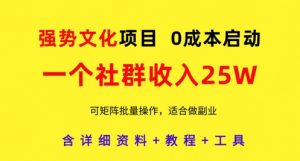 强势文化项目，一个社群收入25个W，0成本启动，可矩阵批量操作，原创详细实操教程-易得个人分享
