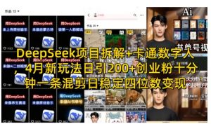 DeepSeek项目拆解+卡通数字人，4月新玩法日引200+创业粉十分钟一条混剪日稳定四位数变现-易得个人分享