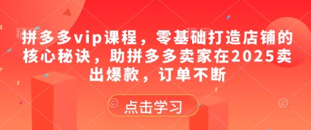 拼多多vip课程，零基础打造店铺的核心秘诀，助拼多多卖家在2025卖出爆款，订单不断-易得个人分享