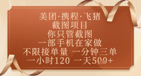 飞猪美团截图项目，你只管截图，一部手机在家做，正规平台无套路，一天5张+【揭秘】-易得个人分享