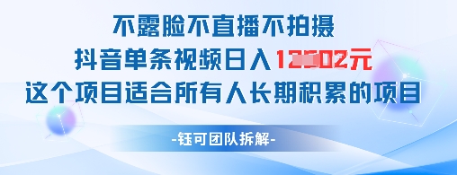 不露脸不直播不拍摄抖音单条视频日入1k+这个项目适合所有人长期积累的项目-易得个人分享