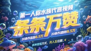第一人称水族代言视频,条条万赞,20条作品涨粉7.8W,多种变现方式月入五位数-易得个人分享