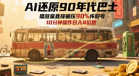 AI还原90年代巴士，一帧就让70后泪崩，播放量直接碾压90%怀旧号，每天操作十分钟，日入四位数-易得个人分享