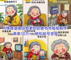 AI情感语录治愈老奶奶老爷爷短视制作，条条10万+，轻松起号变现-易得个人分享