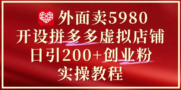 外面卖5980开设拼多多虚拟店铺：单日引流200+创业付费粉实战教程-易得个人分享