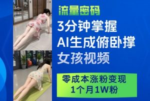 3分钟掌握AI生成俯卧撑女孩视频，零成本涨粉变现，1个月1W粉-易得个人分享
