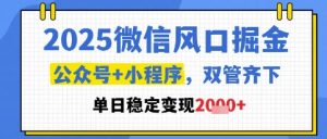 2025微信风口掘金，公众号+小程序双管齐下，单日稳定变现1k+【揭秘】-易得个人分享