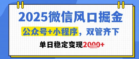 2025微信风口掘金，公众号+小程序双管齐下，单日稳定变现1k+【揭秘】-易得个人分享