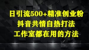 日引流500+精准创业粉，抖音共情自热打法，工作室都在用的方法-易得个人分享
