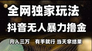 全网独家玩法抖音无人暴力撸金，月入3W，有手就行，当天拿结果【揭秘】-易得个人分享