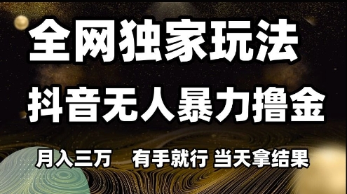 全网独家玩法抖音无人暴力撸金，月入3W，有手就行，当天拿结果【揭秘】-易得个人分享